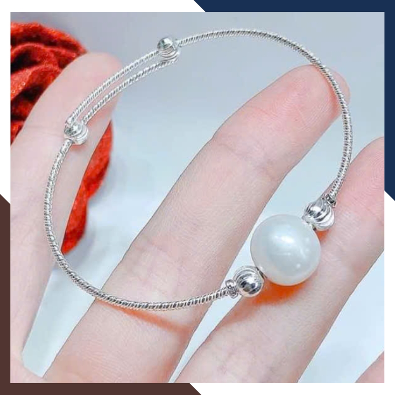 Vòng Tay Ngọc Trai Đen, Trắng, Hồng Kiểu Kiềng Bạc Sang Trọng VTNT29