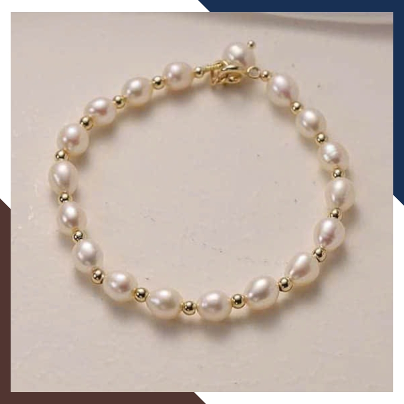 Vòng Tay Ngọc Trai Thật Mix Bi Bạc Xi Vàng VTNT43