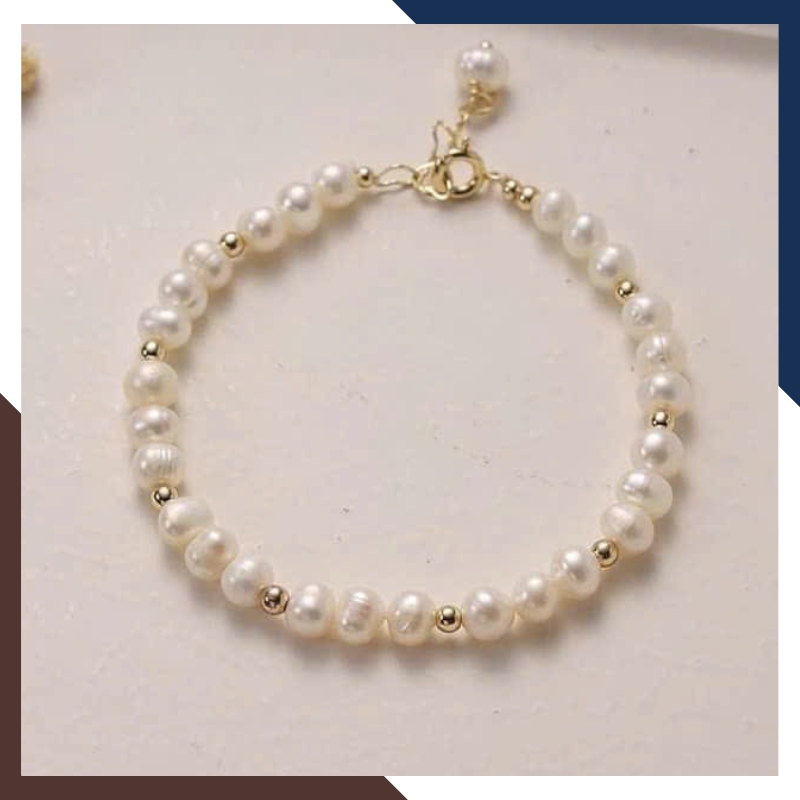 Vòng Tay Ngọc Trai Thật Mix Bi Bạc Xi Vàng VTNT43