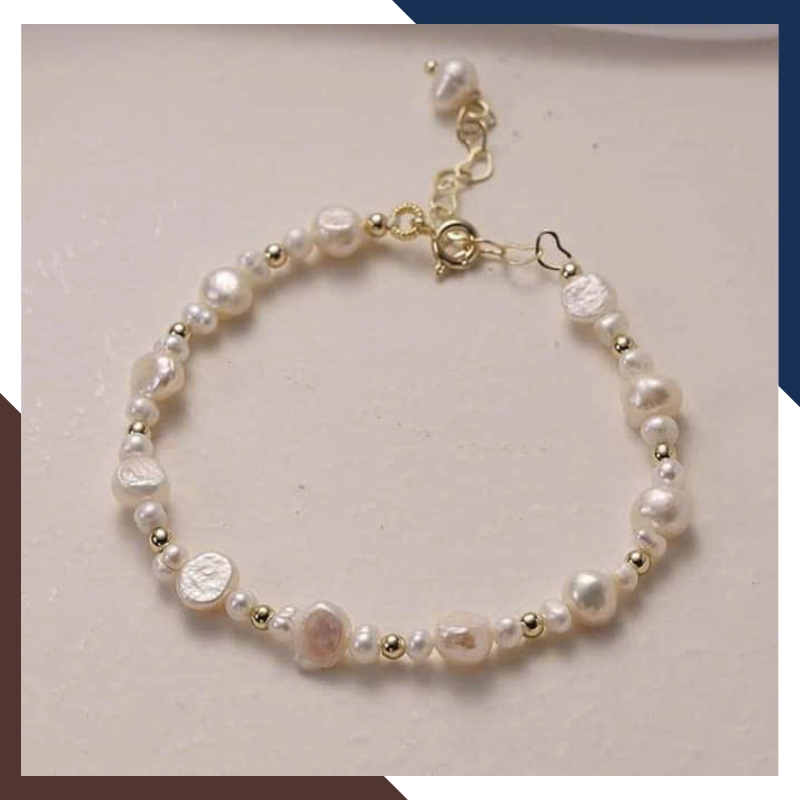 Vòng Tay Ngọc Trai Thô VTNT37 – Phong Cách Trẻ Trung & Cá Tính Với Bi Bạc Xi Vàng