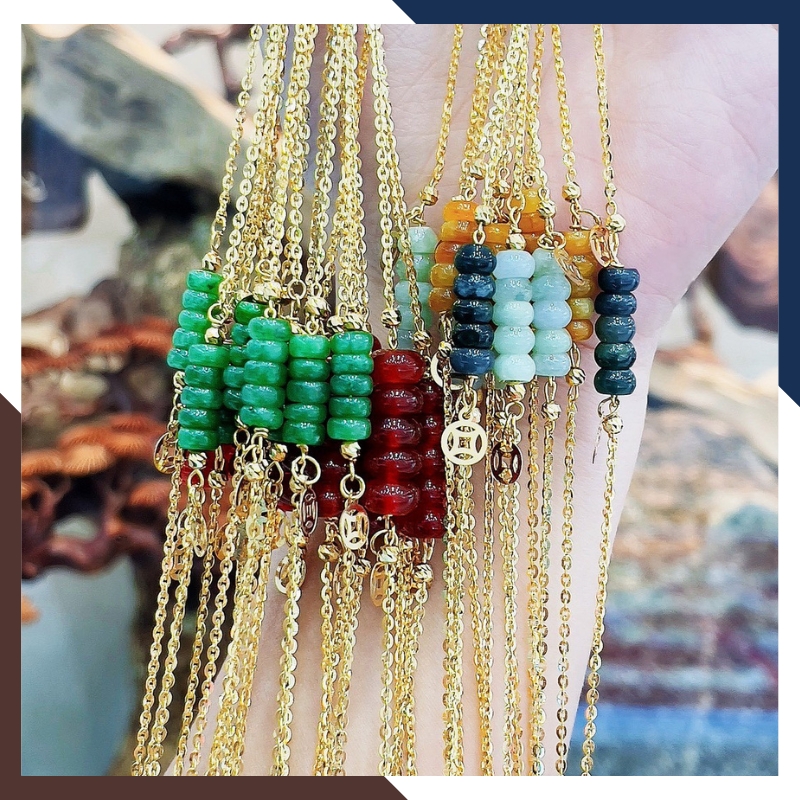 Vòng Tay Ngũ Điếu Đá Phong Thuỷ Phối Dây Vàng Tây 10K Mã LTVN91