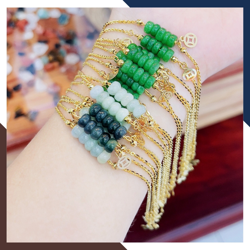 Vòng Tay Ngũ Điếu Đá Phong Thuỷ Phối Dây Vàng Tây 10K Mã LTVN91