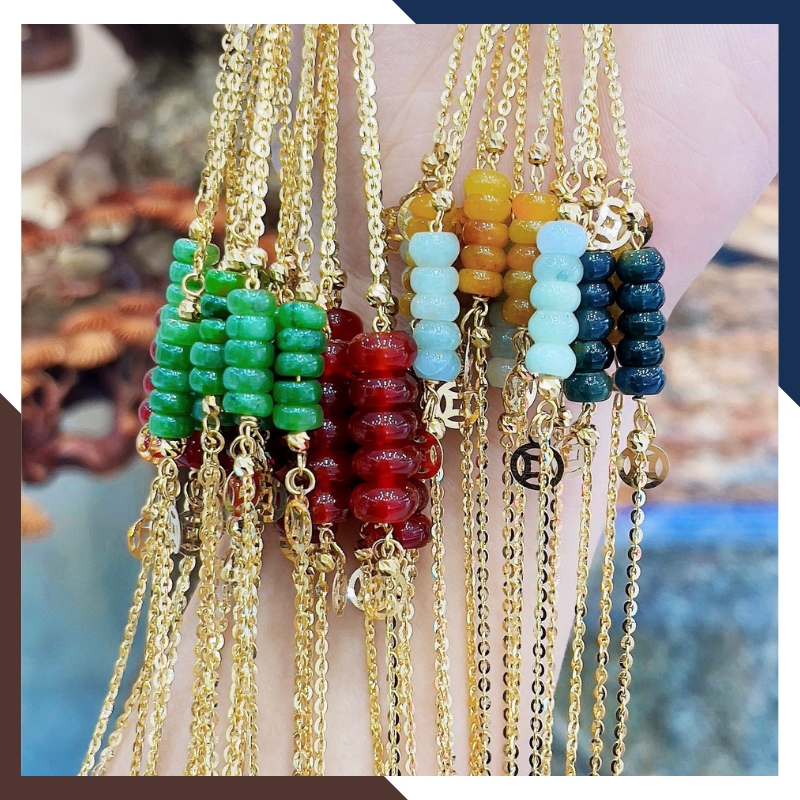 Vòng Tay Ngũ Điếu Đá Phong Thuỷ Phối Dây Vàng Tây 10K Mã LTVN91