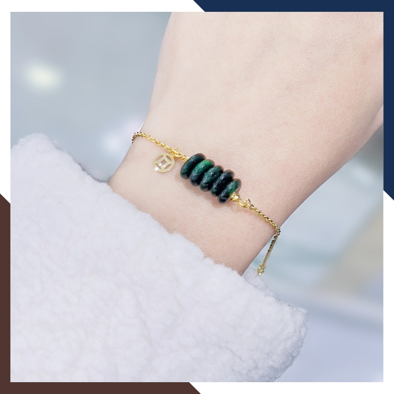 Vòng Tay Ngũ Điếu Đá Phong Thuỷ Phối Dây Vàng Tây 10K Mã LTVN91