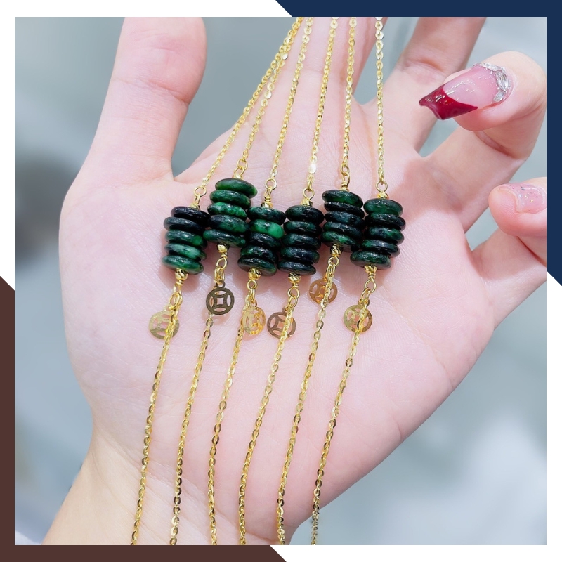 Vòng Tay Ngũ Điếu Đá Phong Thuỷ Phối Dây Vàng Tây 10K Mã LTVN91