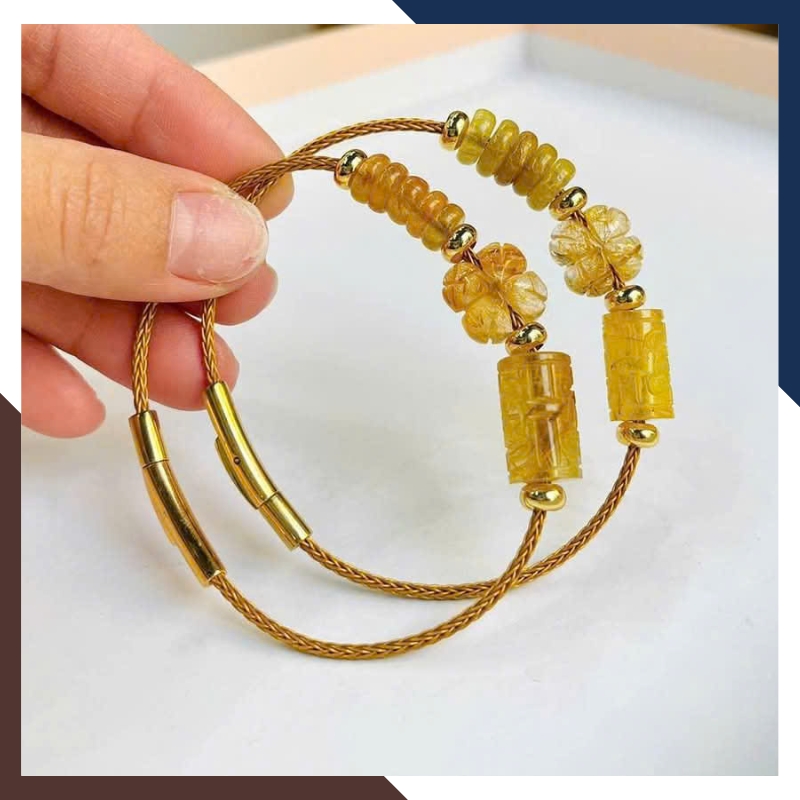 Vòng Tay Tam Lộc Gồm Cỏ 4 Lá, Lu Thống & Ngũ Điếu Đá Thạch Anh Tóc Vàng VTDPT31
