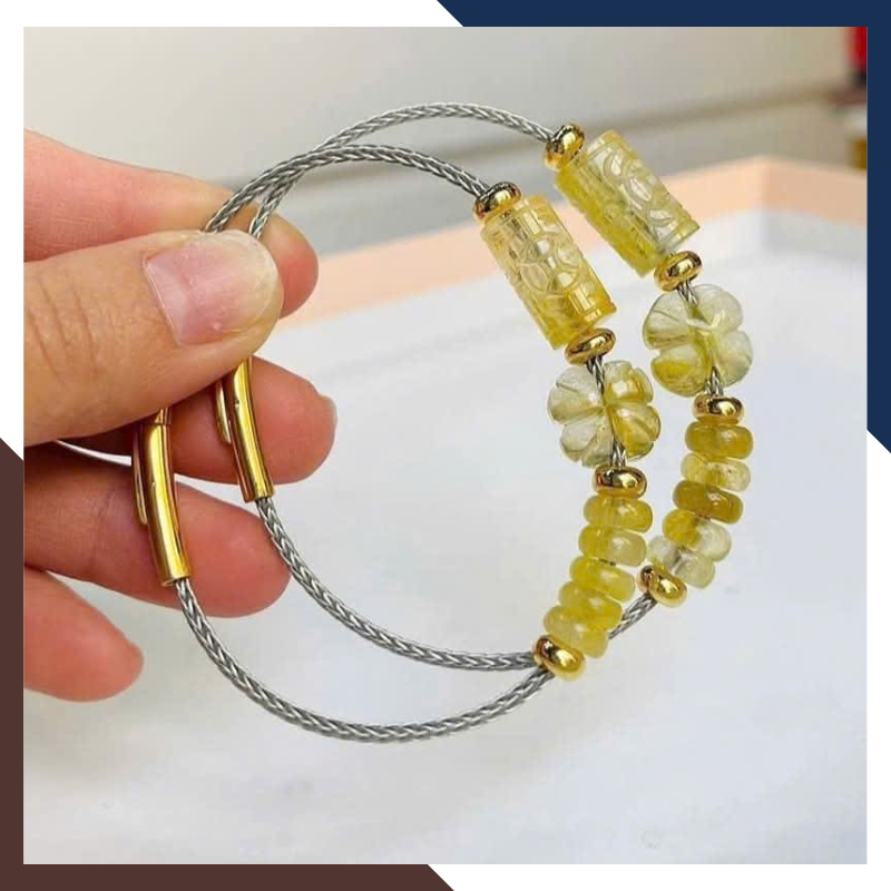 Vòng Tay Tam Lộc Gồm Cỏ 4 Lá, Lu Thống & Ngũ Điếu Đá Thạch Anh Tóc Vàng VTDPT31