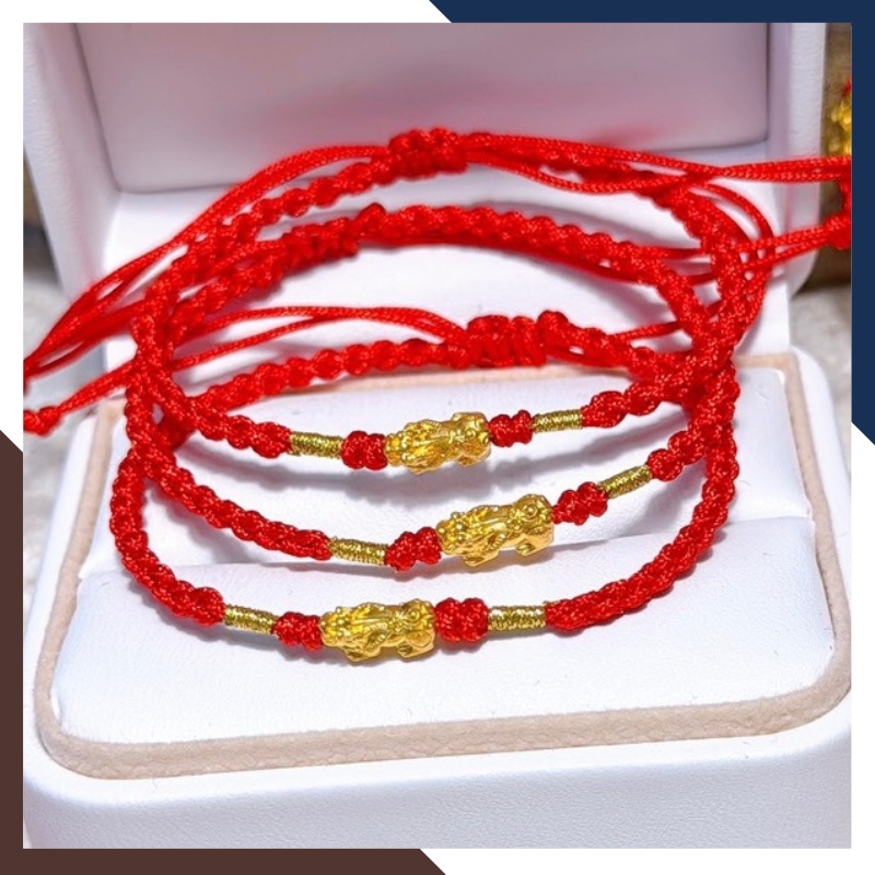 Vòng Tay Tỳ Hưu Vàng 24k 9999 Dây Đỏ Cho Nữ VCHV41
