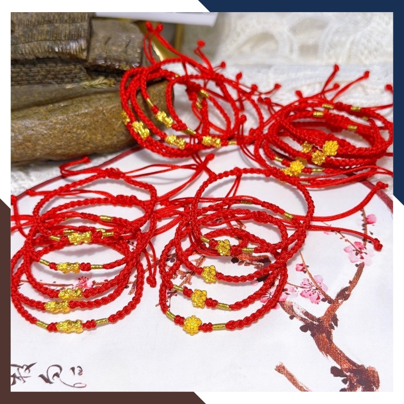 Vòng Tay Tỳ Hưu Vàng 24k 9999 Dây Đỏ Cho Nữ VCHV41