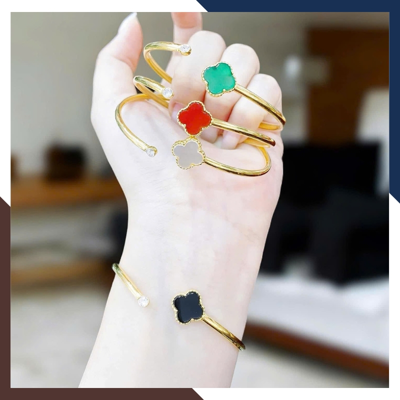 Vòng Tay Vàng Cỏ 4 Lá Đính Đá Mã Não Tự Nhiên Cho Nữ LTVN177 | Vàng Tây 10k