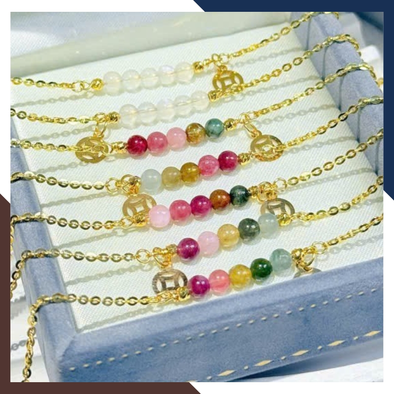 Vòng Tay Vàng Nữ Phối Đá Phong Thuỷ Hợp Mệnh Kim, Mộc, Thuỷ, Hoả, Thổ Mã LTVN95