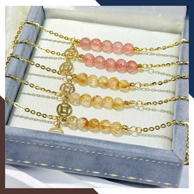 Vòng Tay Vàng Nữ Phối Đá Phong Thuỷ Hợp Mệnh Kim, Mộc, Thuỷ, Hoả, Thổ Mã LTVN95