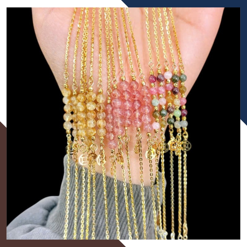 Vòng Tay Vàng Nữ Phối Đá Phong Thuỷ Hợp Mệnh Kim, Mộc, Thuỷ, Hoả, Thổ Mã LTVN95