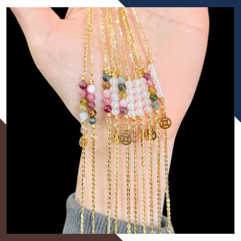 Vòng Tay Vàng Nữ Phối Đá Phong Thuỷ Hợp Mệnh Kim, Mộc, Thuỷ, Hoả, Thổ Mã LTVN95