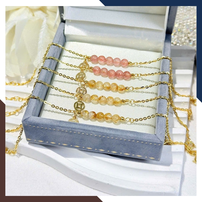 Vòng Tay Vàng Nữ Phối Đá Phong Thuỷ Hợp Mệnh Kim, Mộc, Thuỷ, Hoả, Thổ Mã LTVN95