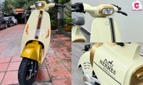 Mẫu xe đạp điện màu vàng Hottrend VC có thiết kế sang trọng, tinh tế