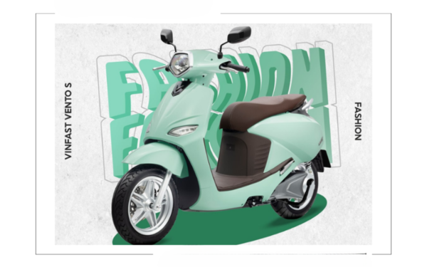 Mẫu xe máy điện VinFast màu xanh ngọc Vento S được thiết kế kiểu Ý