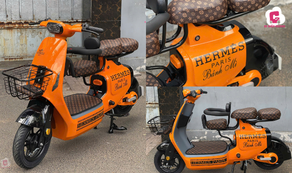 Mẫu xe đạp điện màu cam Hottrend V1 sang chảnh