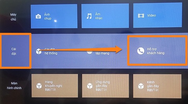 Chọn phần hỗ trợ khách hàng