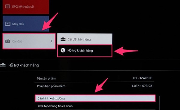 Chọn cài đặt hệ thống và chọn cấu hình xuất xưởng