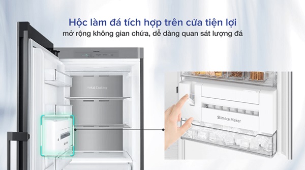 Hộc làm đá được tích hợp ngay trên cửa giúp mở rộng không gian chứa