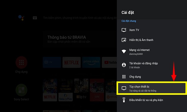 Chọn tùy chọn thiết bị