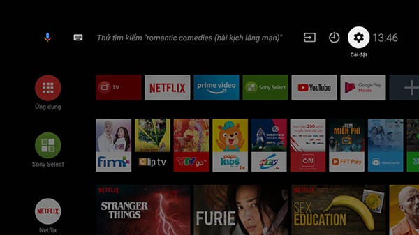 Với phiên bản Android Tivi Sony 2019 - Chọn cài đặt có biểu tượng hình răng cưa