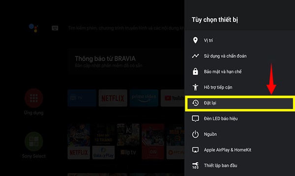 Chọn vào đặt lại