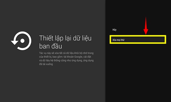 Chọn mục xóa mọi thứ