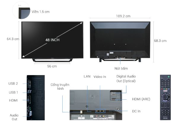 Tìm hiểu kích thước tivi Sony 49 inch