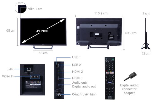 Tìm hiểu kích thước tivi Sony 49 inch
