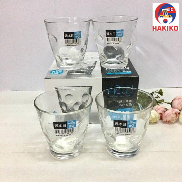 Set 4 Cốc Thủy Tinh Nhật Bản Họa Tiết Tròn
