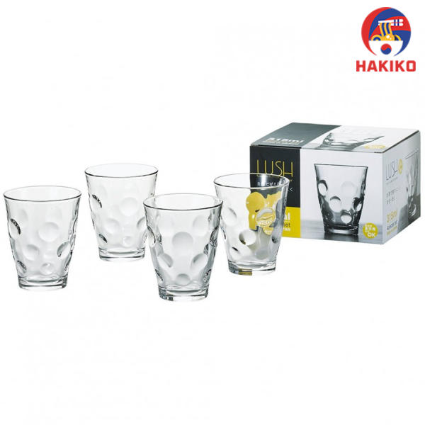 Set 4 Cốc Thủy Tinh Nhật Bản Họa Tiết Tròn