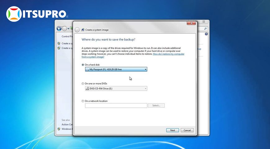 Tính năng “Create a system image” chỉ nên tạo phân vùng của hệ điều hành