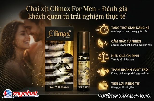 Chai xịt Climax For Men – Đánh giá khách quan từ trải nghiệm thực tế