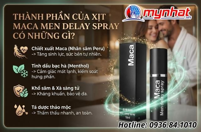 Thành phần của xịt Maca Men Delay Spray có những gì?