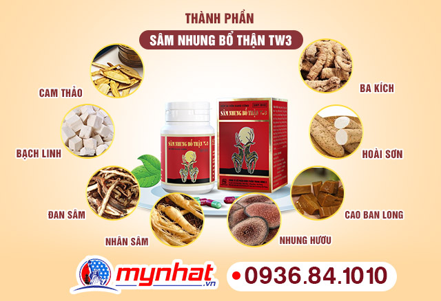 Thành phần chính của Sâm Nhung Bổ Thận TW3