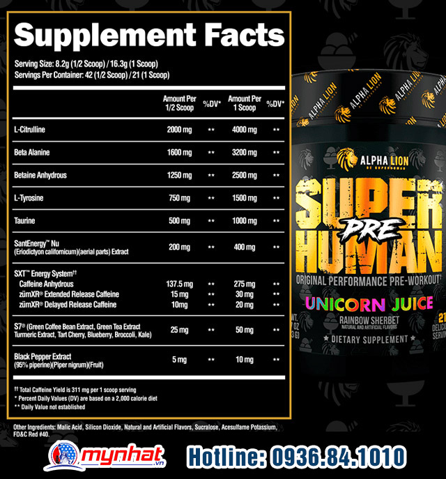 Thành phần có trong bột uống SUPERHUMAN PRE