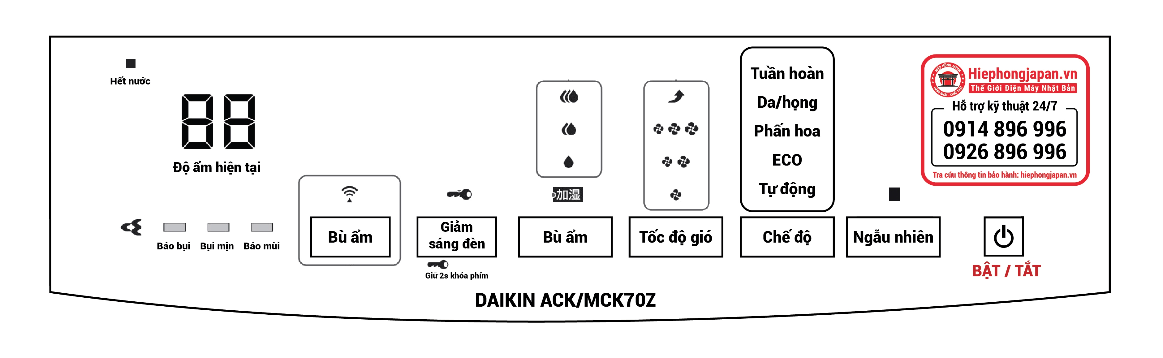 bang dieu khien may loc khong khi daikin ack70z-mck70z