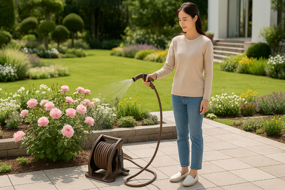 bộ cuộn ống tưới cây Takagi R220TBR vòi phun hiện đại Hiephongjapan.vn