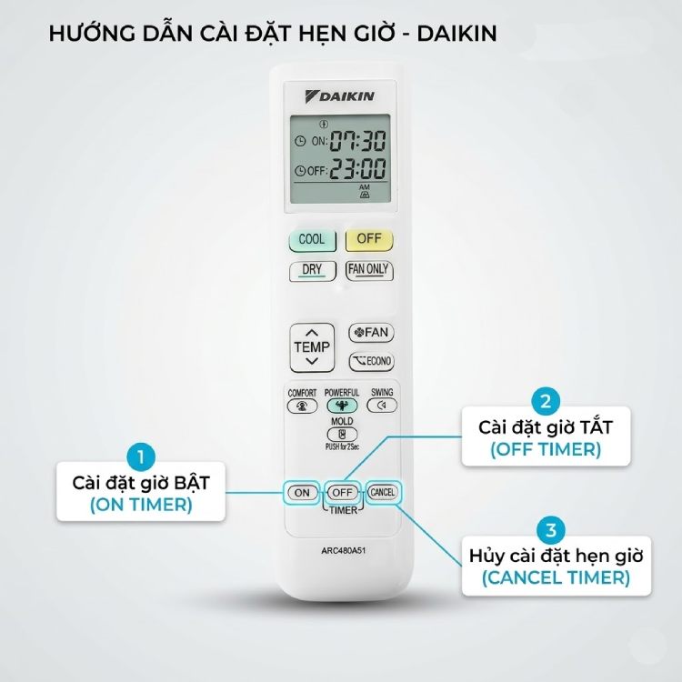 Cách hẹn giờ bật tắt điều hoà Daikin trên remote thế hệ mới