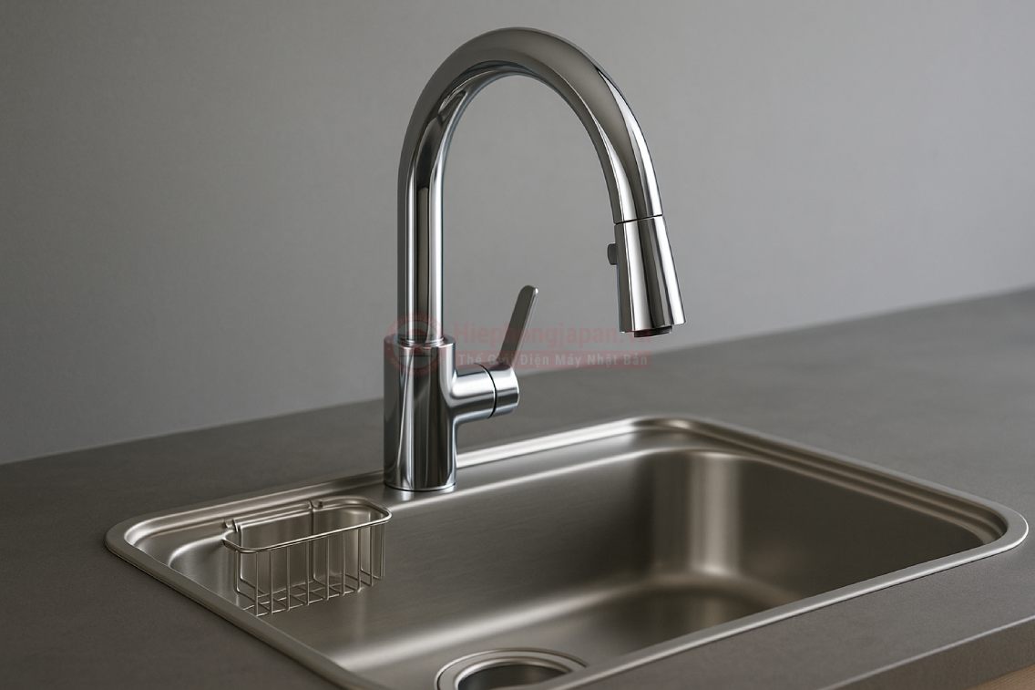 vòi rửa chén bát cao cấp Nhật Bản kết hợp chậu inox sáng bóng
