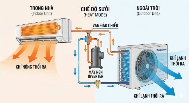 Nguyên lý hoạt động của chế độ HEAT trên điều hòa 2 chiều