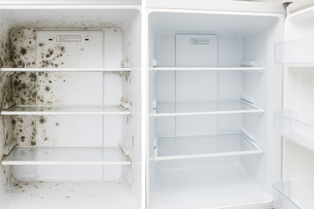 So sánh tủ lạnh bị ẩm mốc do rút điện sai cách và tủ được xử lý đúng kỹ thuật