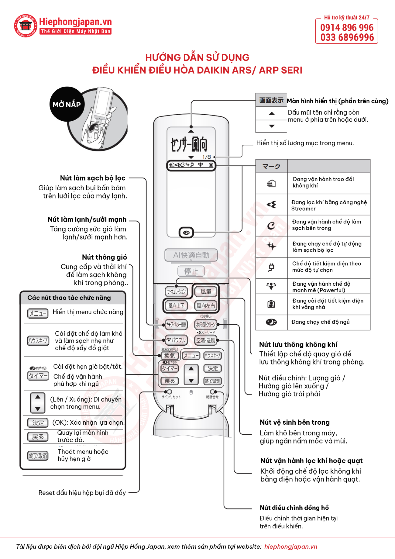 hướng dẫn sử dụng Điều khiển điều hoà Daikin ARS/ARP SERI