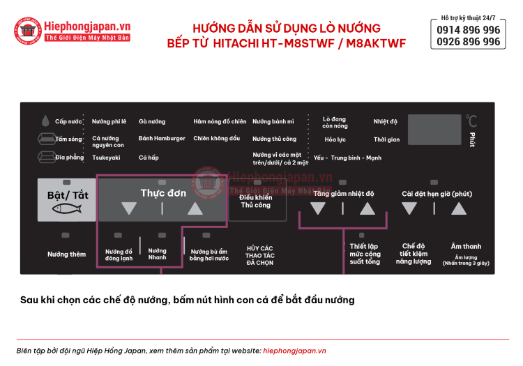 huong dan su dung lo nuong Hitachi HT - M8STWF - M8AKTWF