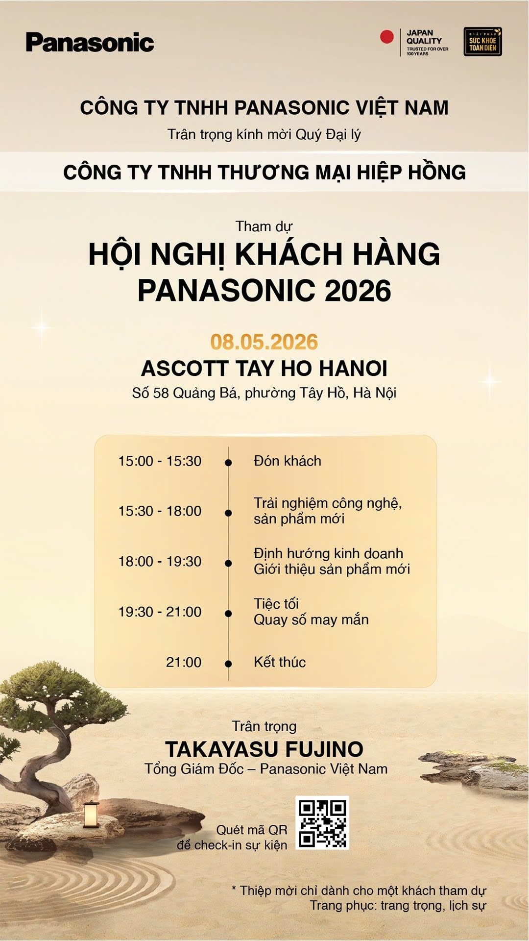 Hội nghị khách hàng Panasonic 2026 có gì đáng chú ý? thư mời Hiệp hồng Japan