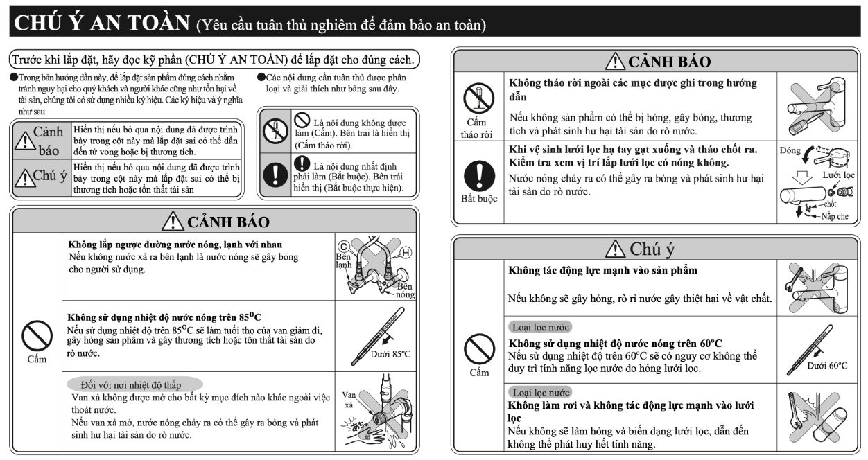 Lưu ý an toàn và chuẩn bị trước khi lắp đặt vòi rửa bát TOTO