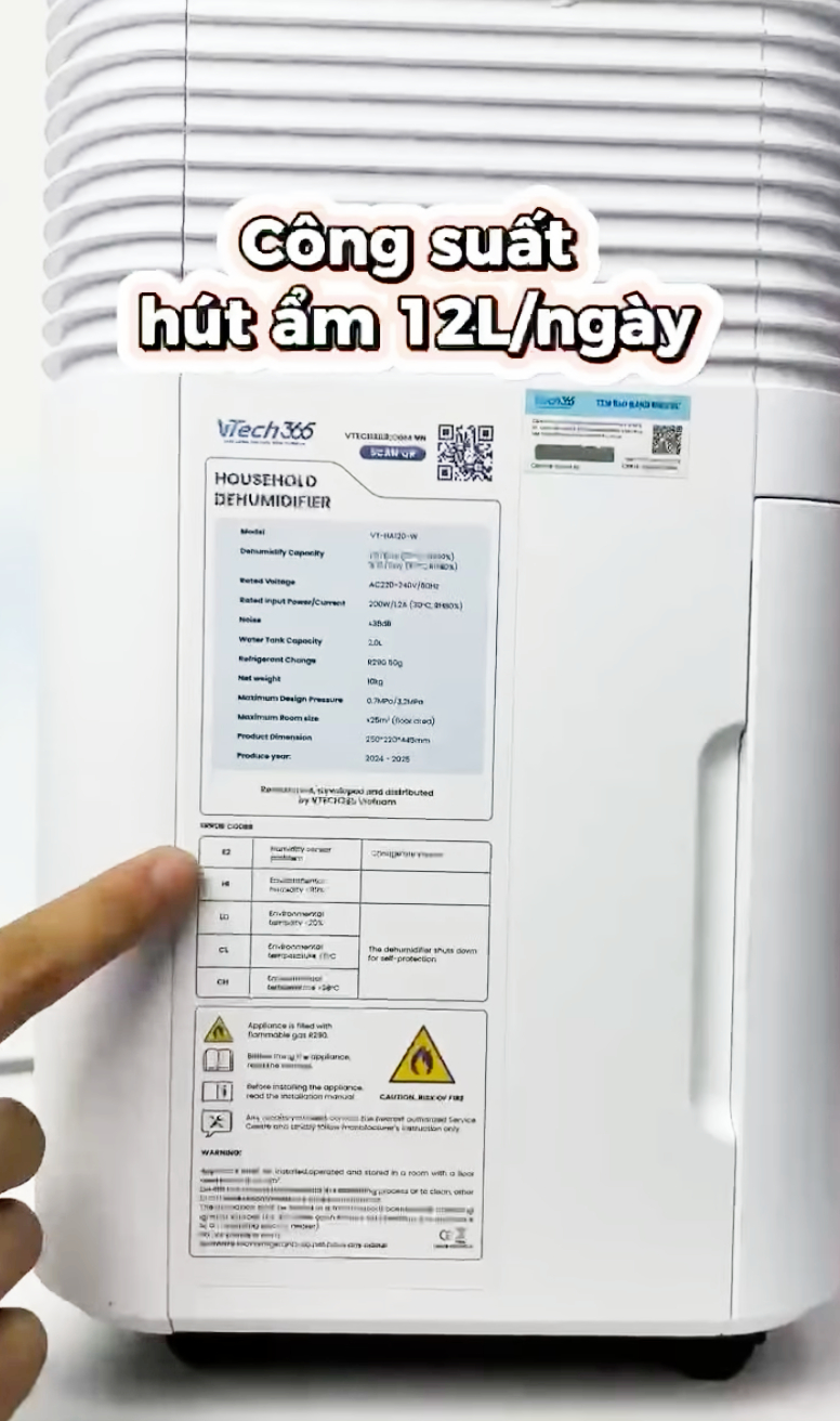 may hut am VTECH365 VT-HA120-W cong suat 12l/ngay