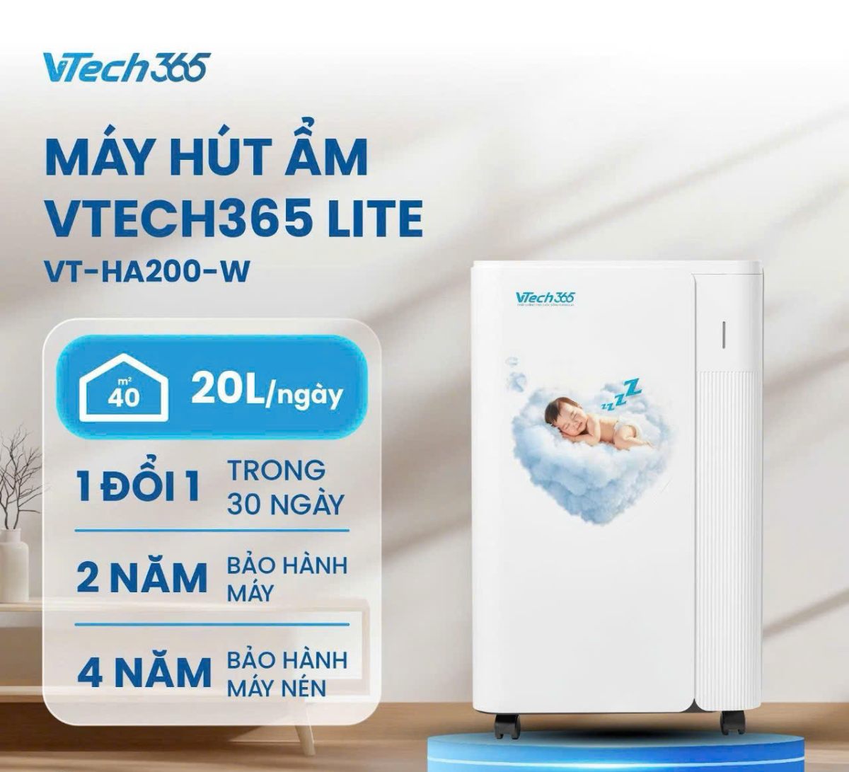 VTech365 VT-HA200-W Thiết kế tối giản – Phù hợp nội thất hiện đại